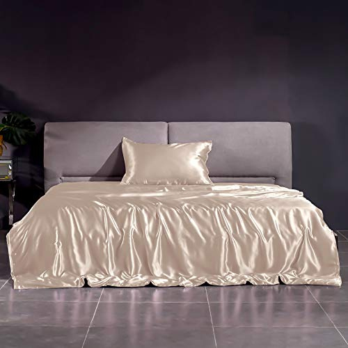 THXSILK 22 Momme Seidenbettwäsche Set 2 teilig, Bettbezug 135 x 200 cm und Kissenbezüge 40 x 80 cm, Hypoallergen Maulbeerseide Bettbezug Set, Ultra Weich und Glatt, Champagner