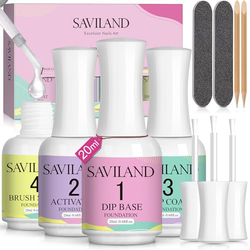 SAVILAND Dip Powder Liquid Set 4x20ML: 11pcs Ultimate Nail Dip System Essentials Liquid Large Capacity Dip Powder Base Activator Top Coat Saver No Need Curing