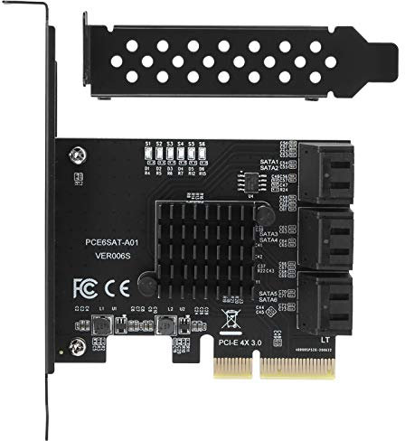 Tarjeta PCIe SATA de 6 Puertos, Tarjeta de expansión de Controlador SATA de 6 Gbps, Tarjeta de expansión PCI-e x4 PCI Express 3.0 a SATA 3.0 no Raid, Soporte de Perfil bajo de 2U