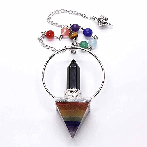 Försilvrad många färger Hexagon Rainbow Pyramid Pendel för Dowsing hänge med stenpärlor kedja smycken-Black Agates_CHINA