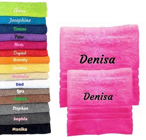 2er Pack Personalisiertes Handtuch und Badetuch mit Namen 2er Pack Schön gestickter Name Handbadetuch 100% Baumwollhandtuch 50 x 100 cm + 140 x 70 cm Personalized Custom Towel with Name (Rosa)