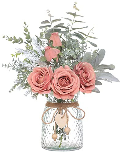 VIERENA Vase à Fleurs artificielles, Roses artificielles en Soie dans Un Vase, Fleur d'eucalyptus pour la Maison, Le Bureau, la Ferme, la Salle de Bain, la Table à Manger, décoration de Centre de