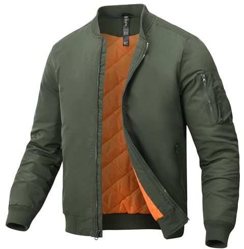 MoFiz Giacca Bomber Uomo Militare Invernale Caldo Giubbotto Imbottito Spesso Giacche da Pilota Aviatore con Tasche Multiple a Zip Verde Oliva EU L