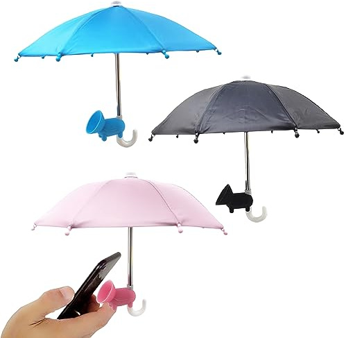 Wzttdm 3 Pcs Phone Umbrella Cell, Phone Umbrella for Sun Shad with Suction Cup Stand, Outdoor Sun Phone Umbrella Mobile Holder for Phone with Adjustable Piggy Suction Cup Phone Cell Sunshade