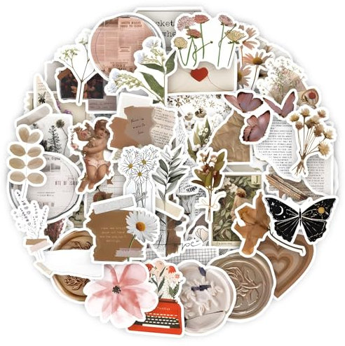 COLOFALLA 60 Stück Vintage Aufkleber Sticker Aesthetic Ästhetische Aufkleber Scrapbooking Stickers Selbstklebend für Wasserflaschen Gitarre Koffer Skateboard Scrapbooking Laptops Weihnachten Deko
