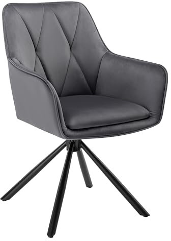 Lestarain Esszimmerstühle drehbar 1er Set, für Schlafzimmer Küche Wohnzimmer, Küchenstühle gepolstert mit Armlehnen Rückenlehne, Metallbeinen, Samt, Dunkelgrau
