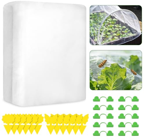 Insect Netting for Vegetables 2x5M with 12 Sticky Traps & 10 Greenhouse Accessories, Reusable Garden Netting for Plants, Garden Netting for Veg Patch Fine Mesh for Vegetables and Fruit Trees