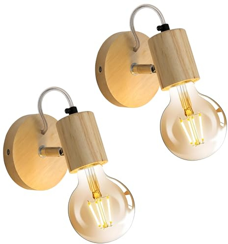 Tealight Vägglampa för inomhusbruk i 2 delar, industriell vägglampa i trä för vardagsrum, sovrum, kontor, kök, matsal, bar, badrum
