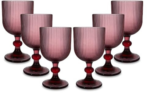 ARCA, Set di 6 Calici in Pasta di Vetro, per 6 Persone, Bicchieri Ideali per la Tavola, Resistenti e Duraturi, Lavabili in Lavastoviglie, Collezione Eternity, Colore Porpora, 330 ml
