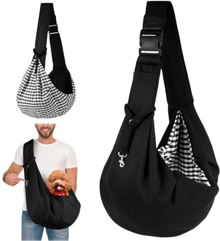 FainFun Tragetasche Hund, Umhängetasche für Haustiere, Reversibel Kleine Hundetrage bis 7KG, Einstellbar Pet Tragetuch für Hund, Hundetragetasche für Spaziergänge/Aktivitäten im Freien (Schwarz)