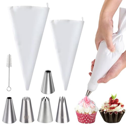 Demarsen Bocchette Sac a Poche,5 Pcs Pasticceria Bocchette con 2Pcs Punte Sac a Poche,Kit Pasticceria Professionale per Fai da Te di Biscotti Decorare Torte Dolci Cupcake Pasticceria