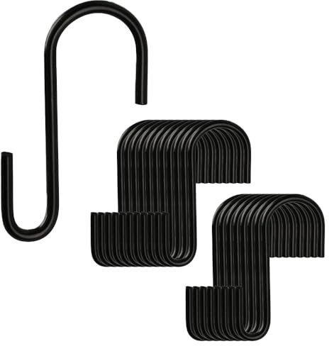 leersao 20 Stück S Haken Zum Einhängen, 3,2cm kleine S Haken Hängehaken Schwarz Mini Aufhängehaken Metall Haken für DIY Handwerk Hängenden Schlüsselanhänger Schmuck Namensschild