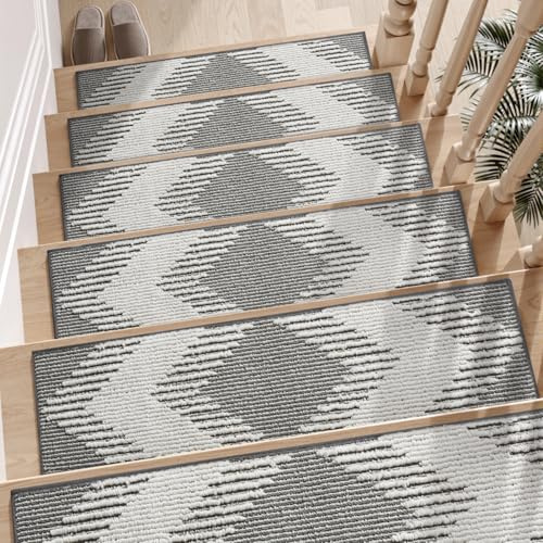 SIXHOME Tappeti per Scale Interne 20 * 76cm 15pcs Coprigradini per Scale Tappetini per Scale in Legno Tappetino con Retro Adesivo Grigio