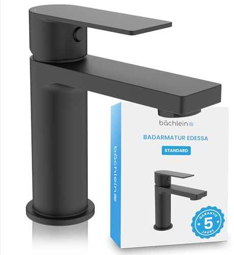 Bächlein Badarmatur Edessa in modernem Design, Einhebelmischer mit langlebiger Keramikkartusche und Montage-Set, Bad Wasserhahn Schwarz Matt