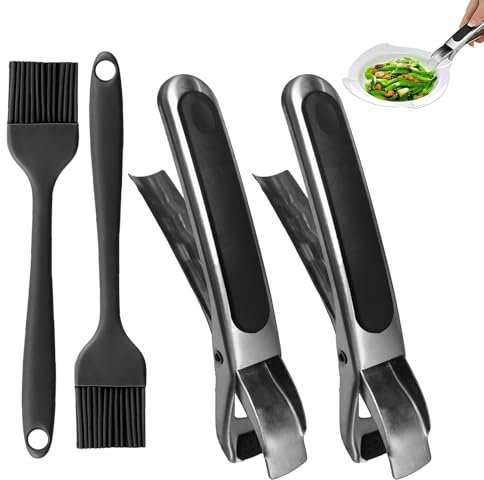 Kaiyaya Lot De 2 Pinces Airfryer Pour Friteuse à Air Chaud Avec 2 Brosses En Silicone, Pince De PréHension En Acier Inoxydable Pour Air Fryer Pince Air Fryer AntidéRapante Pour Bol Chaud, Micro-Ondes