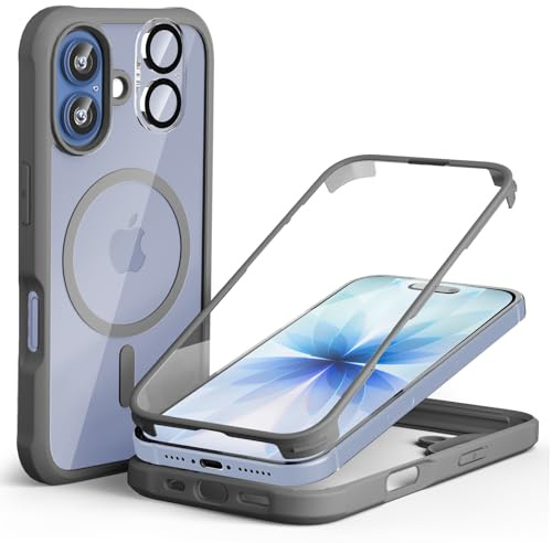 Leedia Case Compatible con Magsafe Funda iPhone 17 + 2 Protectores de Cámara 360 Grados Antigolpes con Protector de Pantalla Integrado Vidrio Templado Robusto Completa Carcasa para iPhone 17 Gris