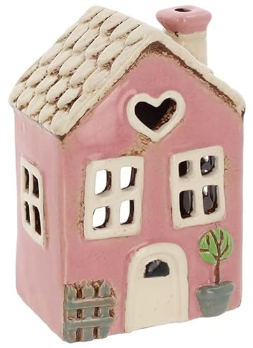 Casa de las luces | Casa portavelas | Casa de las luces | Portavelas | Portacandelas | Cerámica (Rosa/Beige 15x11x7 cm)