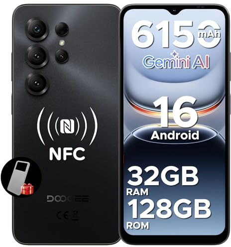 DOOGEE Note56X Pro Handy Ohne Vertrag Android 16 Mit Gemimi AI, 6150mAh, 32GB+128GB/2TB, 6.56 HD+90Hz Display, Octa Core Smartphone Günstig, 13MP+8MP, Dual SIM/OTG/Face ID/NFC/Widevine L1