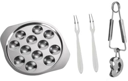 INOOMP Set 4 Pezzi Piatto Per Lumache in Acciaio Resistente Clip e Forchetta, Adatto Forno e Griglia, Utensili Da Cucina Per Antipasti e Frutta