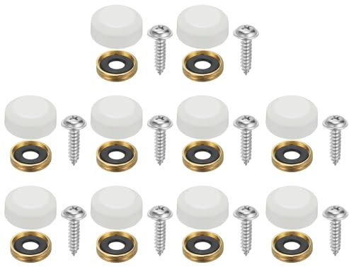 sourcing map 10Pcs Decorative Mirror Screws with Caps, 14mm Alloy Fixing Screw Covers, Mirror Screws Fasteners for Furniture, Crafts, Advertising Hardware, White