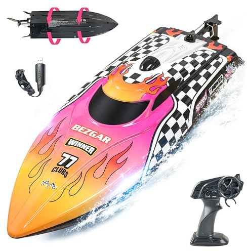 BEZGAR RC Boats - Remote Control Boat, Light Fast Racing RC Boat, TX136 | 2.4GHz LED Boats with 700mAh Rechargeable Battery for Kids and Adults, Toy for Birthday, for Lakes & Pools