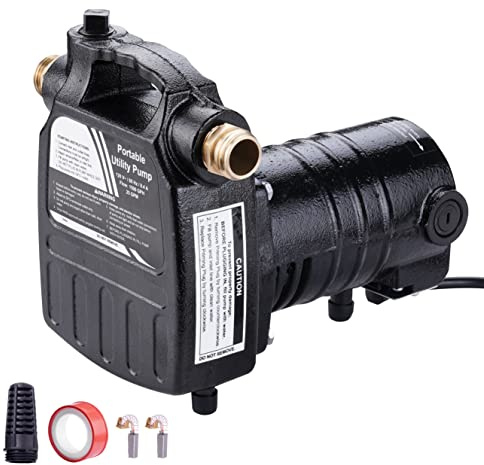 TRUPOW 1/2HP 1450GPH 115-Volt Cast Iron Portable Electric Power Utility Transfer Water Pump with Carbon Brush, Filter, Brass Connectors, for Garden, Rain Barrel, Pool, Pond, Hot Tub, Aquarium Draining