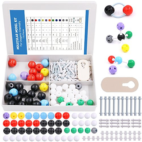 Swpeet 115 Pcs Organic Chemistry Molecular Model Kit, Molecular Model Set for Inorganic & Organic Chemistry - 50 Atoms & 64 Links & 1 Short Link Remover