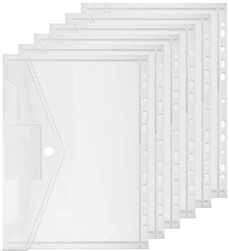 Dokumententasche A4, Samione 20 Stück A4 Sichttasche Transparent Flexible Ordner für Dokument Organisieren mit Lochrand Klettverschluss und Etikettentasche