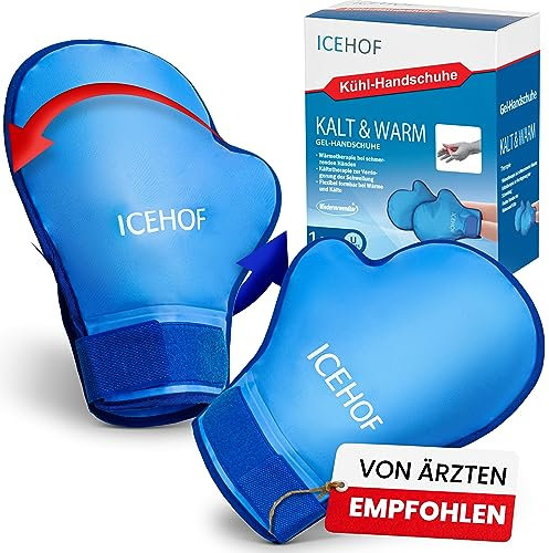 ICEHOF Kühlhandschuhe [2X] Sanfter Stoff - Kühlende Handschuhe für Hände/Finger - Gel-Handschuhe Kältehandschuhe (blau)