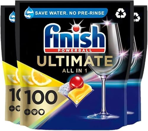 Finish Ultimate All in One Dishwasher Tablets X100 Lemon Tabs, Pack of 3