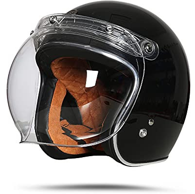 LIONCIANO Motorradhelm Mit Visier DOT/ECE Zertifiziert Jethelm Jet-Helm Roller-Helm Scooter-Helm Moped Mofa-Helm Chopper Retro Vespa Vintage Sturzhelm(Schwarz, XL58-59cm)