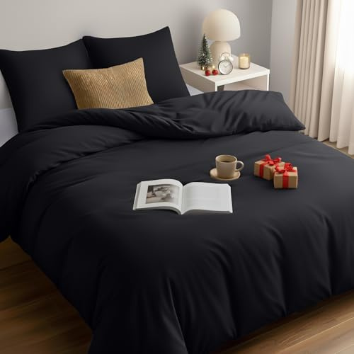 Utopia Bedding Funda Nordica 220 x 240 - Microfibra Juego de Funda Edredon 220x240 cm y 2 Fundas de Almohada 65x65 cm (Negro)