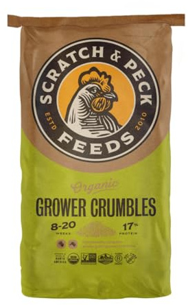 Scratch and Peck Feeds Whole Grain Grower Crumbles Chicken and Duck Feed - 25 lbs Bag - Corn-Free and Soy-Free - 17% Protein, Certified Organic and Non-GMO Project Verified