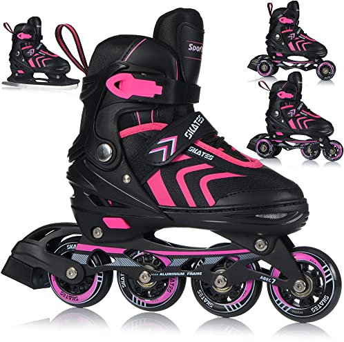 Inliner Skates 4in1 Rollschuhe Inlineskates Schlittschuhe Verstellbar Kinder Erwachsene | ABEC7 Lager | Größen 29-43 (L (39-43))