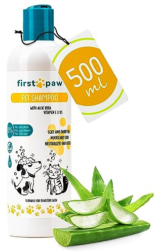 FIRSTPAW 500ml Hundeshampoo mit Aloe Vera - Dog Shampoo, Welpenshampoo und Katzenshampoo - Geeignet für Sensitive Haut, 100% Vegan Tiefenreinigungsshampoo für alle Hunderassen und Felltypen
