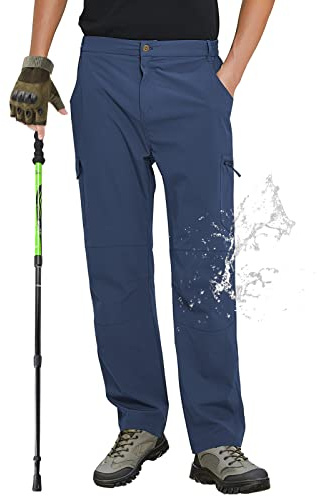 FEIXIANG Hiking Pants for Men, Outdoor Cargo Tactical Waterproof Quick Dry Pants Climbing Multi-Pocket Work Trousers Navy X-Large