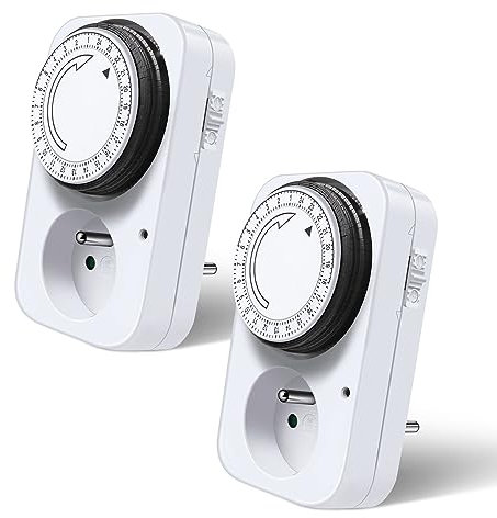 Extrastar Programmateur Prise Electrique Mécanique 3500W Minuterie D'intervalle De 15 Minutes Prise programmable mécanique intérieure journalière MecaProg Indoor, Blanc