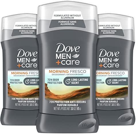 DOVE MEN + CARE Deodorant Stick For Men Morning Fresco Aluminum Free 72-Hour Odor Protection Mens Deodorant With Essential Oils & 1/4 Moisturizing Cream, 3 Ounce (Pack of 3)