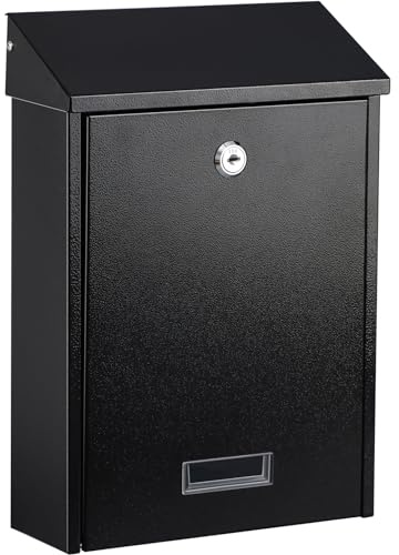 xydled Mail Boxes with Key Lock,Locking Mailbox Wall Mounted,Large Capacity,Steel Cover Metal Postbox for House, Black, 12.34''x8.5''x3''