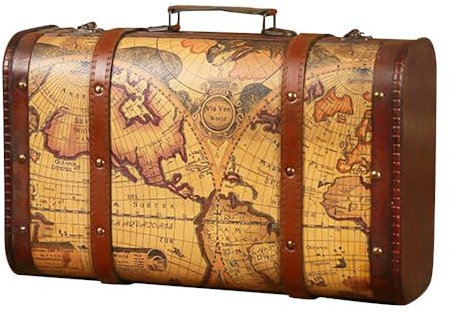 Maleta vintage, baúl, caja del tesoro decorativa, cajas de cartón decorativas para viajes, almacenamiento de joyas de diseño retro para recuerdos de dormitorio o decoración de fiesta (02-S)