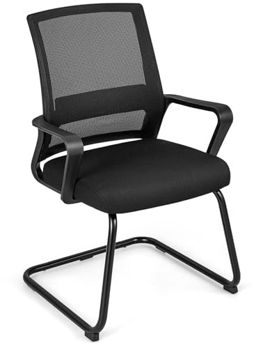 CASART 1/2/4PCS Conference Chairs, Reception Chairs Office Chairs with Mesh Backrest, Lumbar Support & Armrests, Metal Base Guest Chairs for Waiting Room Meeting Room Office (1)