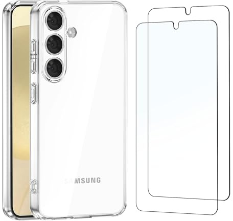 NEW'C skal med skärmskydd för Samsung Galaxy S24 5G Extremt transparent mjukt TPU-gel silikon och 2 × härdat glas för Samsung Galaxy S24 5G skärmskyddsfilm
