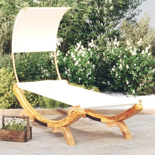 Festnight Doppelliege Outdoor 2 Personen Doppel Gartenliege mit Sonnendach Sonnenliege mit Dach Sonnenbett Loungebett Gartenbett Liege Outdoor Holzliege Liegestuhl Holz Garten
