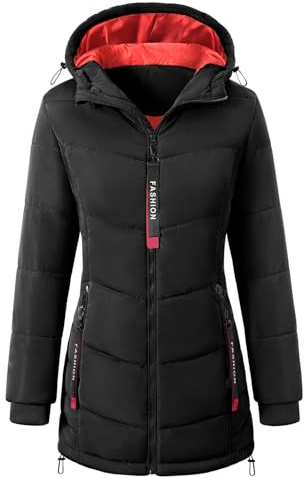 CMTOP Manteau Femme Hiver Chaude Longue Blouson À Capuche Veste Coupe Vent Mi-Long Veste Parka Zippé Hooded Manteaux Femme d'Extérieur Couleur Unie Longues Capuchon Outercoat avec Poches(Noir,XXL)