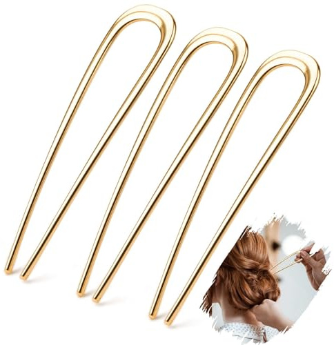 Mbsomnus 3 stycken fransk hårnål metall 14 cm fransk hårnål guld | French Twist Hair Pin, U-formad hårgaffel stor hårnål, stiftklämma, för kvinnor flickor, alla hårtyper