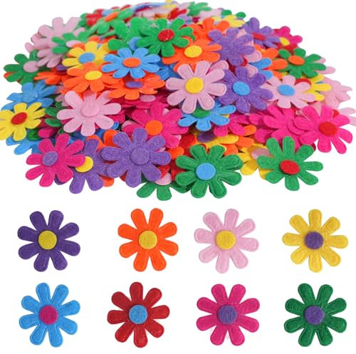 CUWELT 200 Stück 2,8cm Filz Blumen Stoff Blumen Verschönerung, Bunte Stoff Blümchen Streudeko Blume, Filz Blüten, Stoffblumen Deko Filzblume, Verzierung Blüten für DIY Handwerk Basteln Kunst