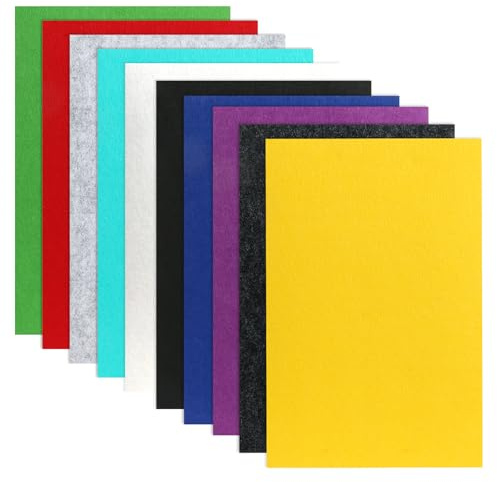 fieltro para manualidades de 5 mm A4, 10 colores, 20 x 30 cm, negro, verde, blanco, rojo, gris, amarillo, azul, lila, multicolor, para manualidades, placas de fieltro de 5 mm