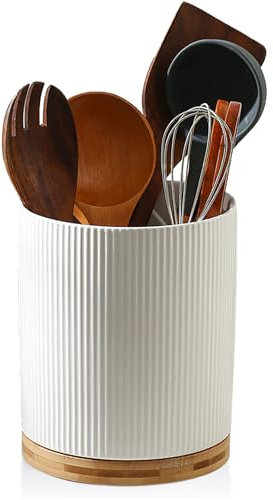 AmiCera Porte-ustensiles de cuisine rotatif à 360° en céramique pour comptoir, pot de rangement de cuisine de 15,2 cm pour décoration de restaurant, avec base amovible, pour ranger la vaisselle