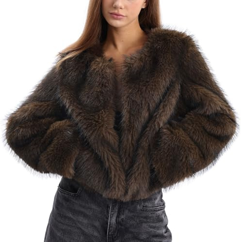 Amazhiyu Cappotto di pelliccia da donna, Giacca corta in peluche Cappotto in pelliccia sintetica Giacca in pelliccia artificiale, Giacca di pelliccia Giacca in pelliccia Cappotto in pile a maniche