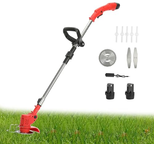 Trådlös elektrisk grästrimmer, höjdjusterbar kant gräsmatta för Garden Home, 12 v 2 000 mAh Batteled Titered med 3 bladtyper, 90–125 cm teleskopisk stam, gräsmattor kant och Rou